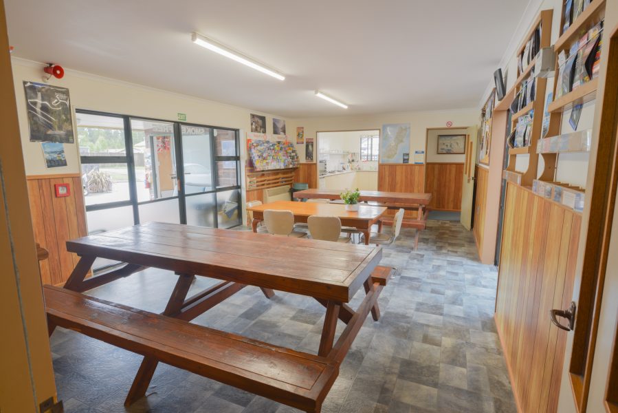 backpacker lounge area in haast new zealand